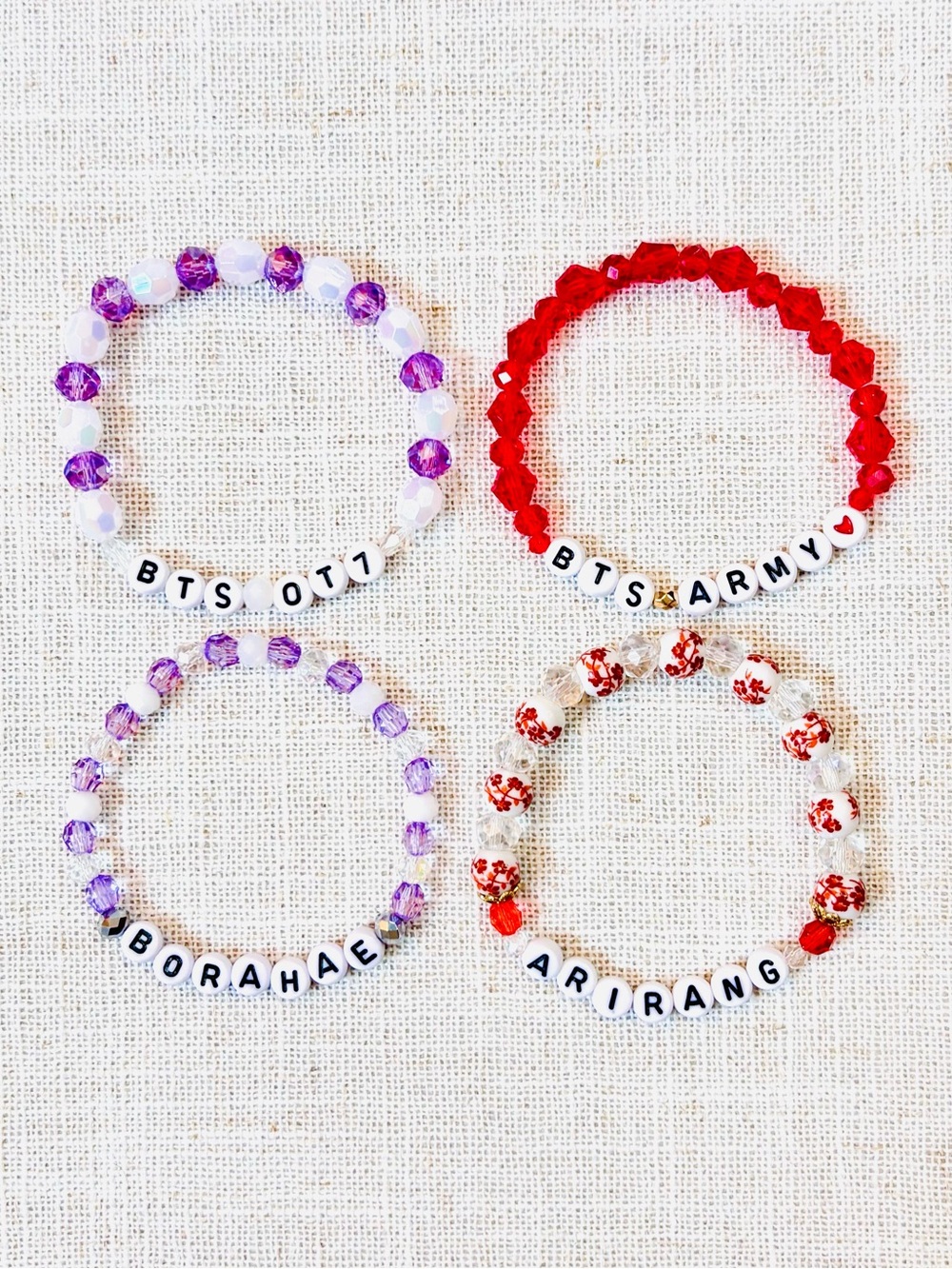 (4pcs) BTS ARIRANG OT7 BORAHAE ARMY BEADED BRACELET BUNDLE